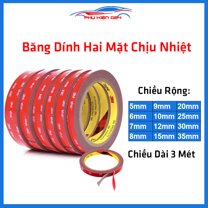 Băng dính 2 mặt chịu lực, chịu nhiệt độ cao, keo hai mặt siêu dính dài 3 mét dày 1mm