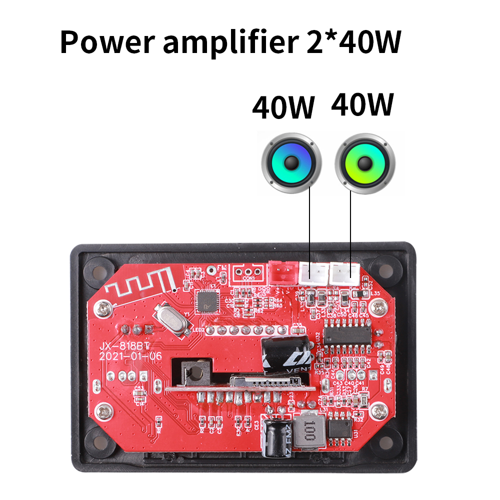 Aitemay 7V-24V Bluetooth 5.0 MP3 Decoder Board MP3 Player USB Module AUX FM Radio Recording with 2x40W Amplifier