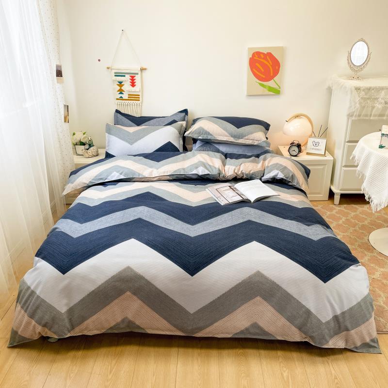 Bộ chăn ga gối cotton poly - Mẫu sóng xanh.