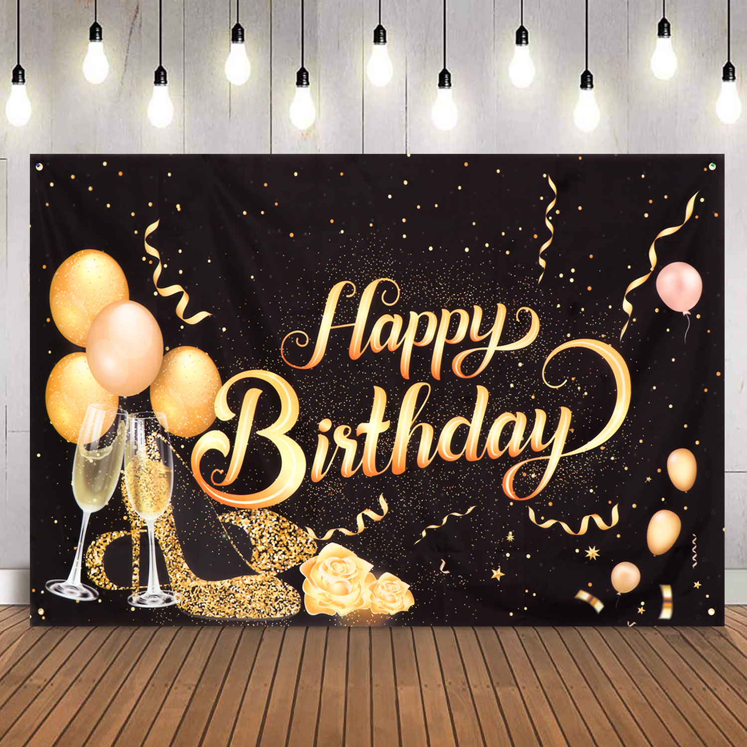 COD&Ready Stock】 Happy birthday background banner photography background  large black gold balloon high heels champagne logo party decoration |  Lazada PH