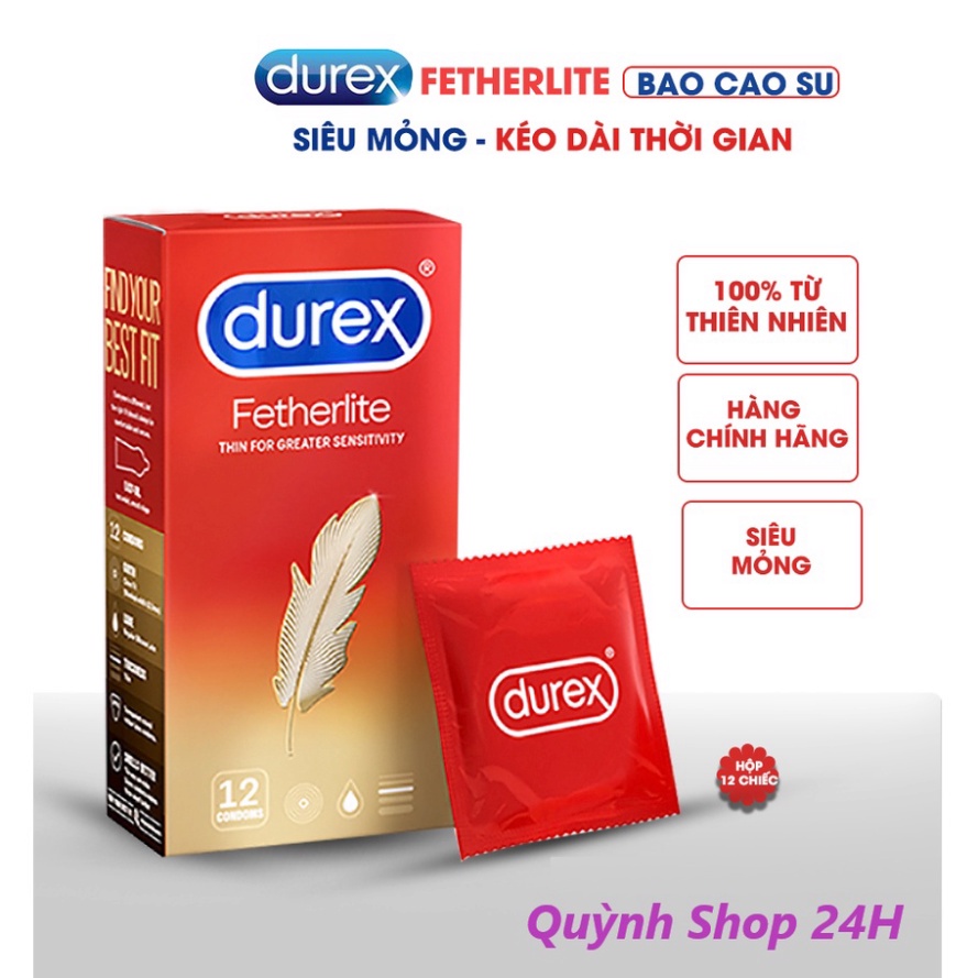 [Hộp 12c] Bao Cao Su Durex Fetherlite Chính Hãng - Loại Mỏng
