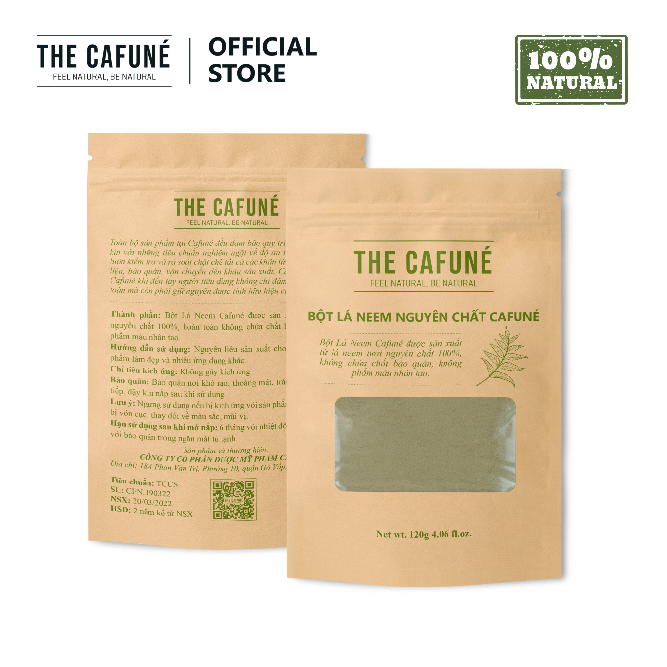 Bột lá neem Ấn Độ Cafuné – hữu cơ nguyên chất 100% (60 Gram)
