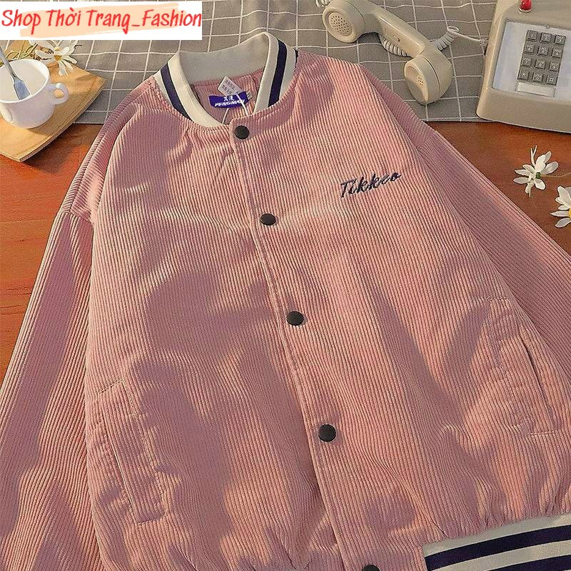 Áo Khoác Nhung Gân Kiểu BomBer Logo Thêu Siêu Xịn Nha Khách Thời Trang Hot