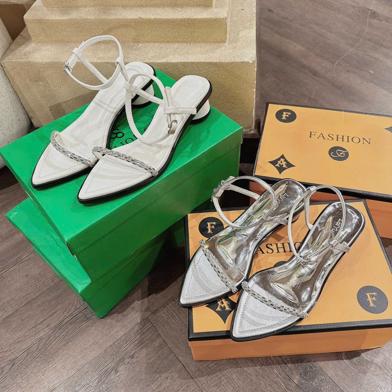 Sandal gót quai quai mảnh đá hh gót cao 3 phân