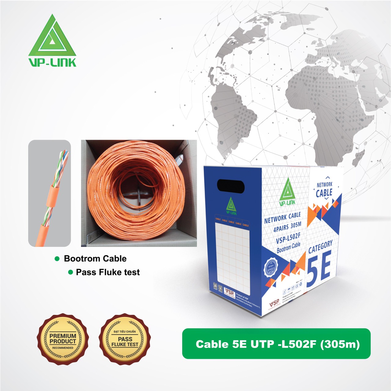 Cable LAN VISION L502F UTP CAT 5E loại tốt (300m, Cam) - Cáp mạng