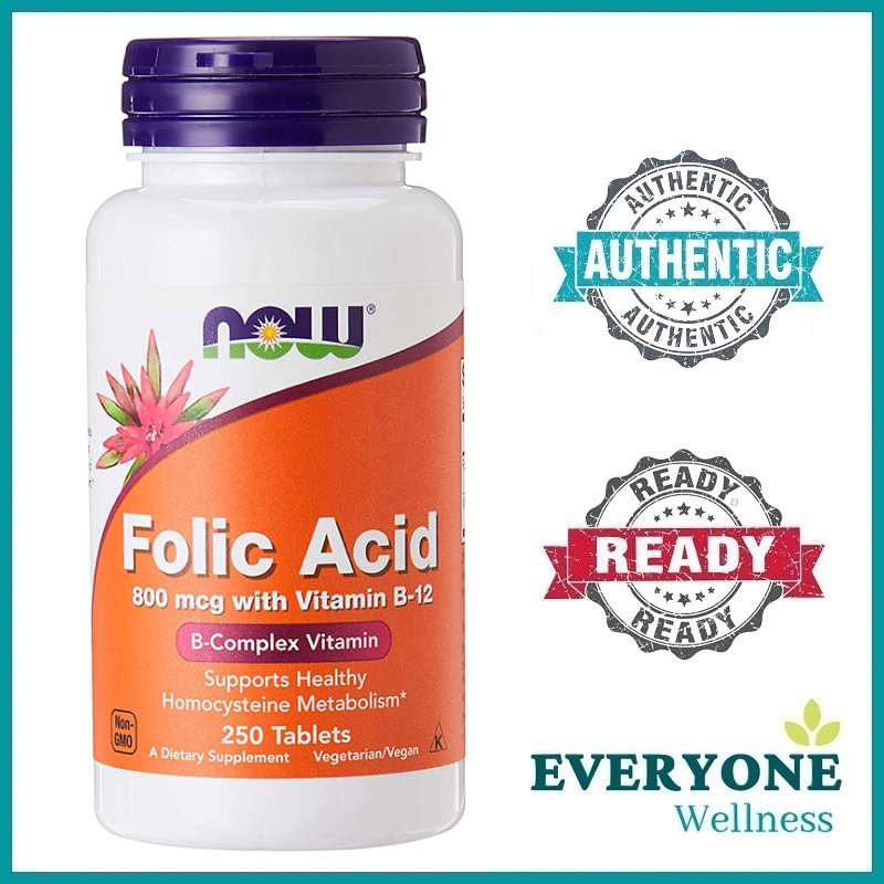 [Local Delivery] Now Foods, Folic Acid with Vitamin B-12, 800 mcg, 250 ...