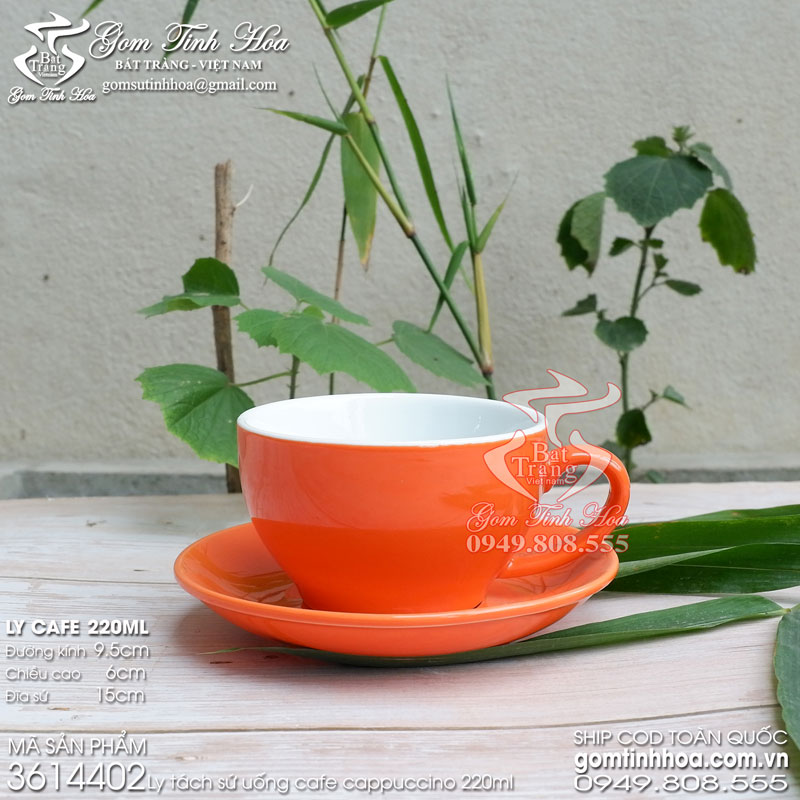 Ly tách cafe capuchino 220ml kiểu dáng truyền thống men màu Gốm sứ Bát Tràng