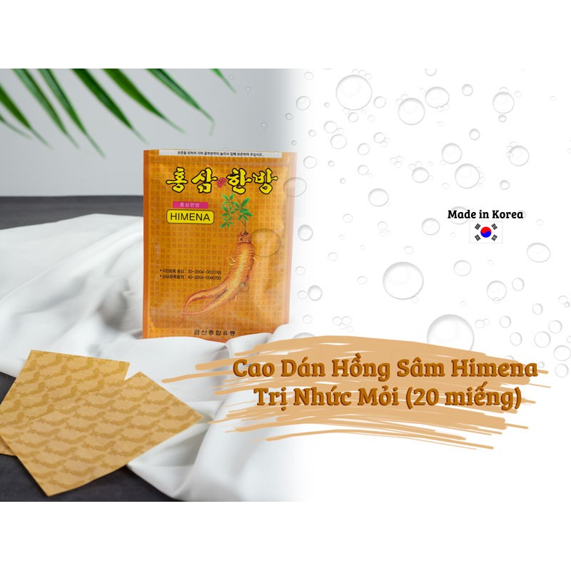 [MẪU MỚI] Cao Dán Hồng Sâm HIMENA Hàn Quốc, Túi 20 miếng