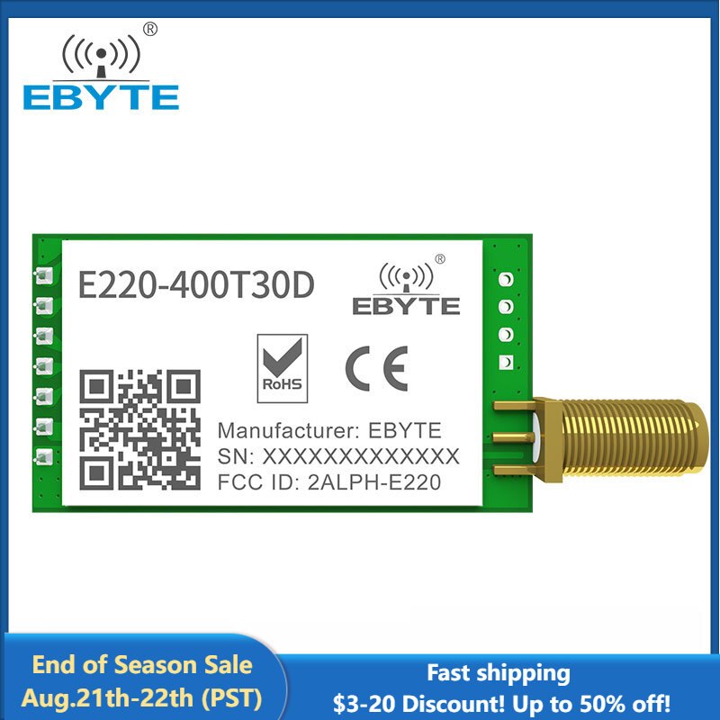 LoRa LLCC68 433MHz Wireless Module 470MHz 30dBm Long Range 10km RSSI EBYTE E220-400T30D SMA-K DIP UART Transmitter Receiver