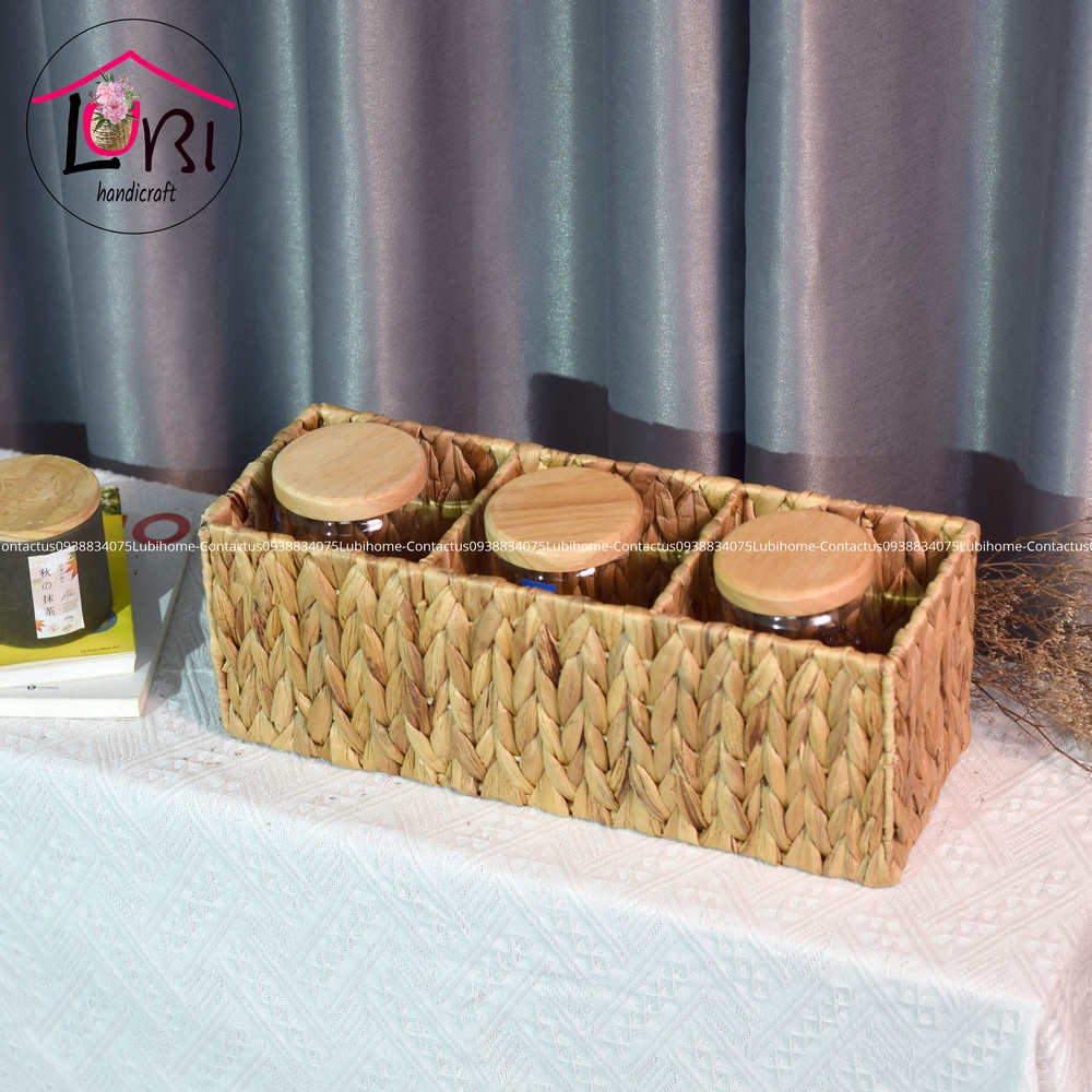 [Lubi Home] - Khay đựng đồ đan lục bình 3 ngăn - đơn giản, mộc mạc