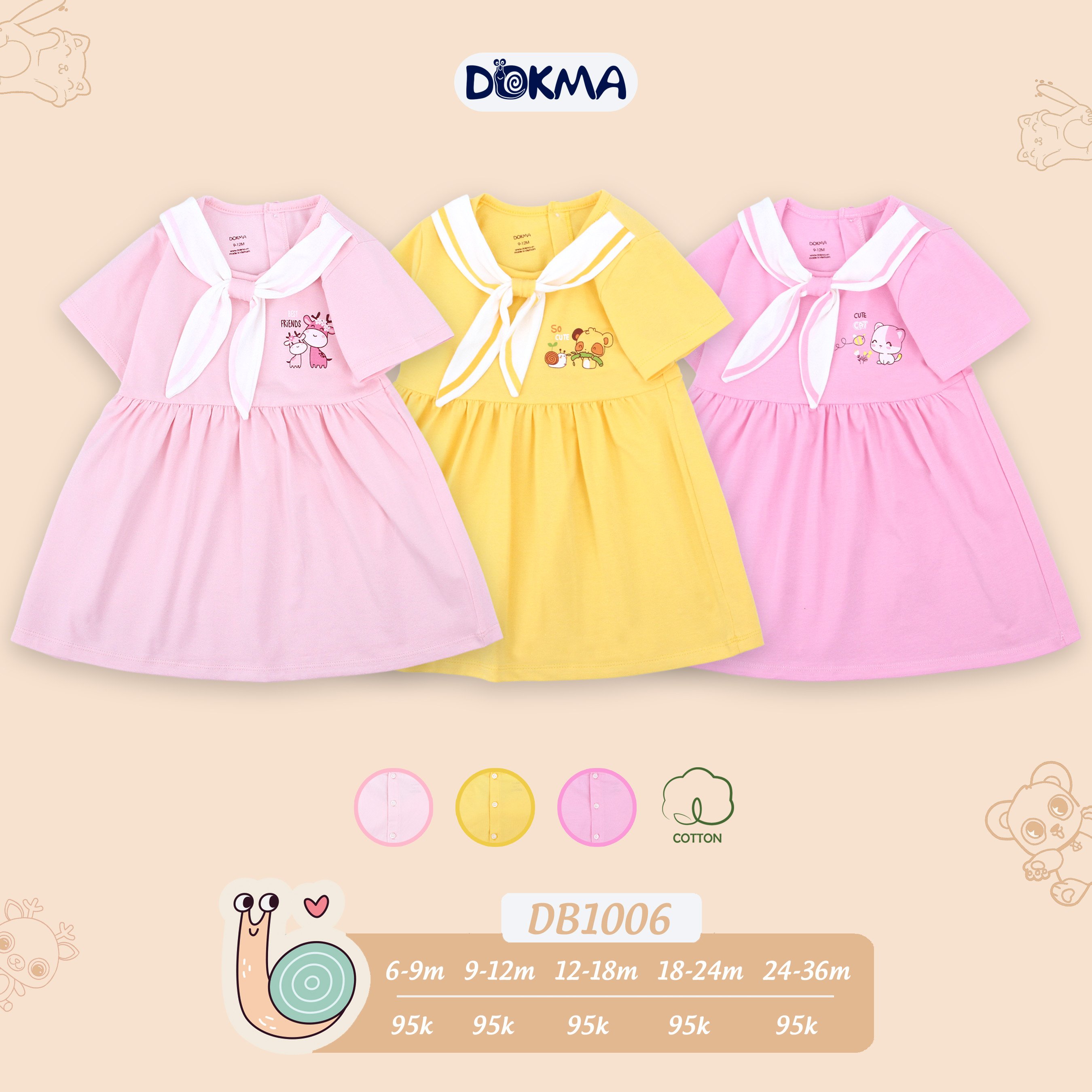 (6-36M) Váy cộc tay cotton cho bé - DOKMA