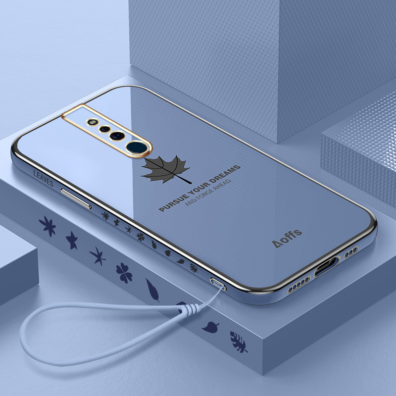 YBD Straight Edge Plating Phone case For OPPO F11 Pro casing,Precise Camera Protection case Maple leaf pattern cover with Free lanyard