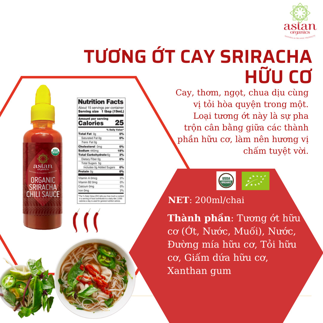 Tương ớt cay Sriracha hữu cơ - Asian Organics