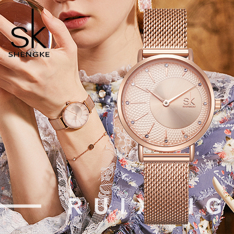 SK%20Women's%20Watch%20Women's%20Diamond%20Set%20Retro%20Rivet%20Diamond%20Pattern%20Dial%20Watch%20Steel%20Mesh%20Belt%202-pin%20Quartz%20Watch%20Cross%20border%200093%20-%20Image%202