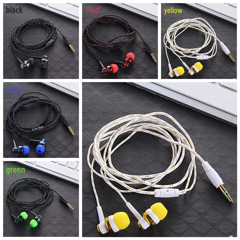 1pc 35mm Wired In-Ear Stereo Earphone Nylon Weave Earphone Cable Headset With Microphone For Smartphone Lap. 