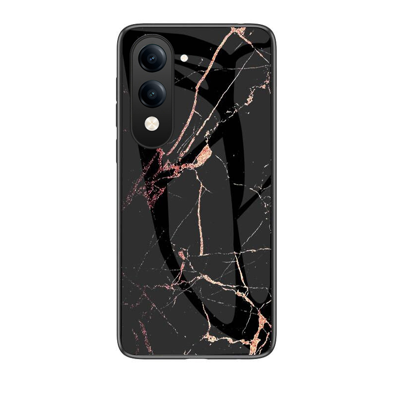 Phone case Vivo Y04 Fashion Marble Tempered Glass Protector Soft Frame Silicon Back Cover Vivo Y04 4G Case.