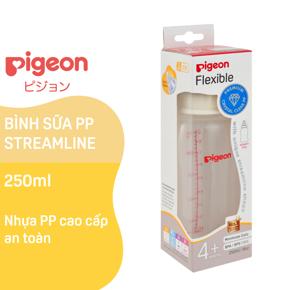 Pp Streamline Narrow Neck Milk Bottle 250ml Pigeon (m)