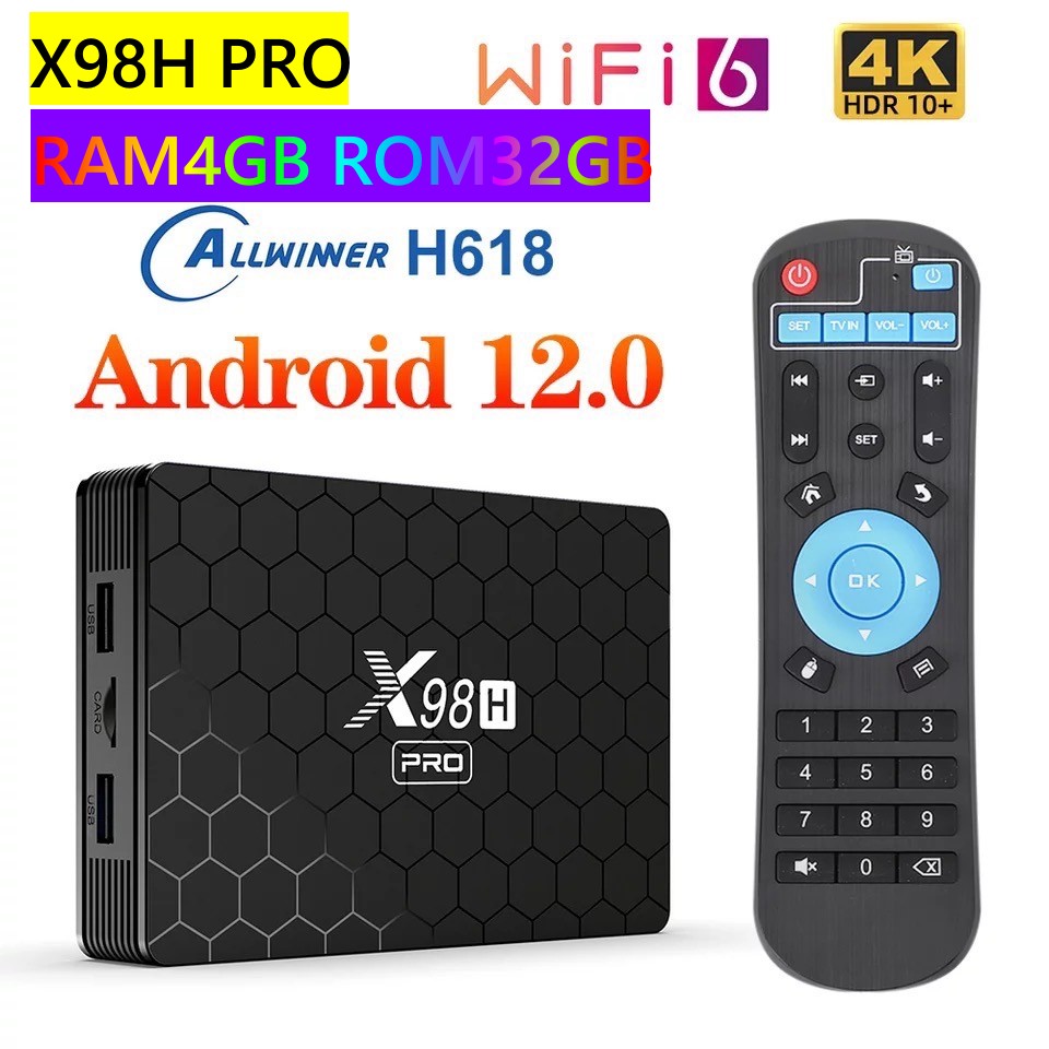 Android TV Box 12.0, 4 Go de RAM 32 Go de ROM Allwinner H618 Quad Core