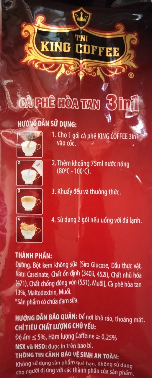 (Free ship)Cà Phê Hòa Tan 3in1 TNI King Coffee (16gr x 45 gói) (new)