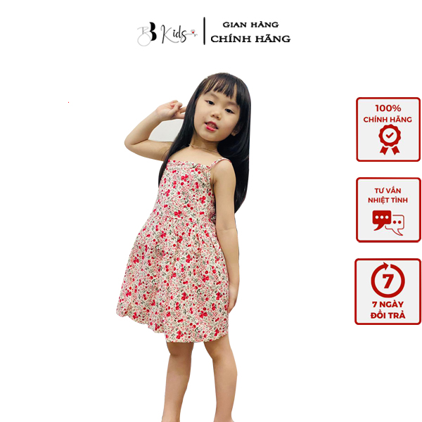 Váy 2 dây bé gái hoa nhí - váy hoa nhí đỏ bb kids hai dây bảng bé cho bé gái