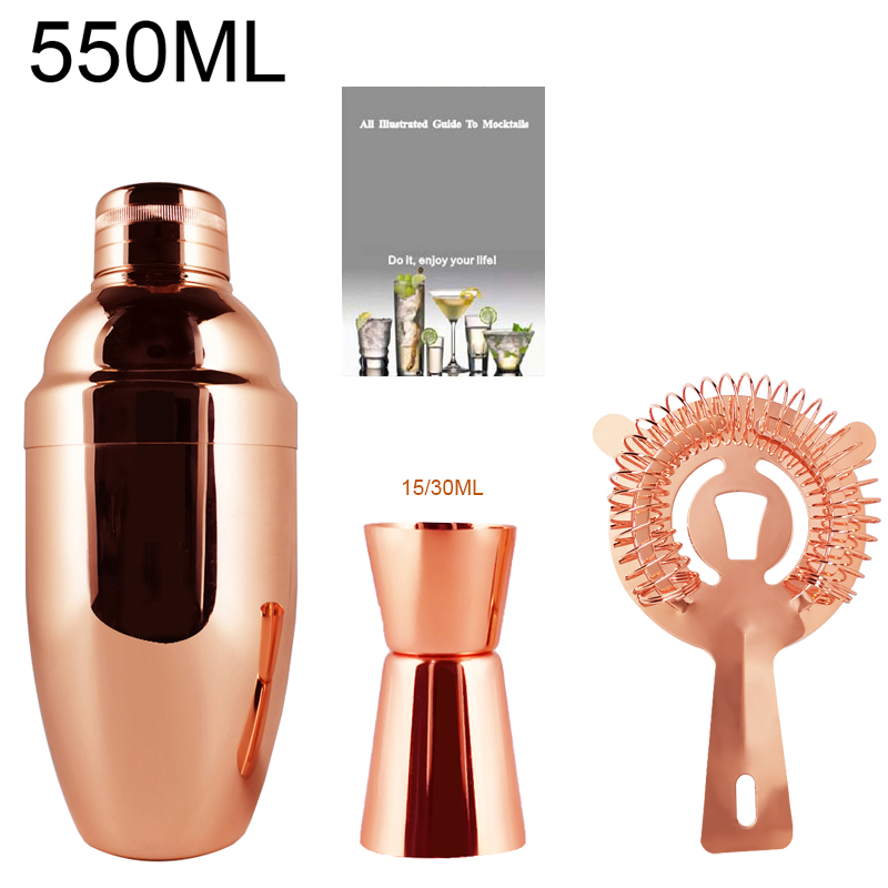 3 Piece Bartender 800ml/600ml Black Rose Gold Cocktail Shaker Set For