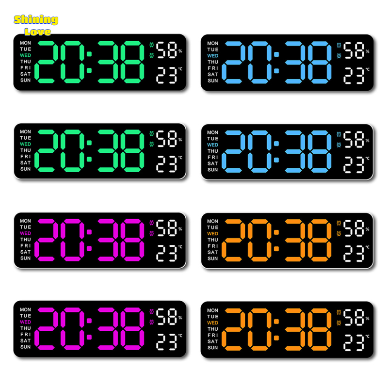 ShiningLove Digital Clock LED Electronic Alarm Clock, Date, Time, Week, Temperature, And Humidity Display, Modern Desk And Wall Clock, For Bedroom, Living Room And Office