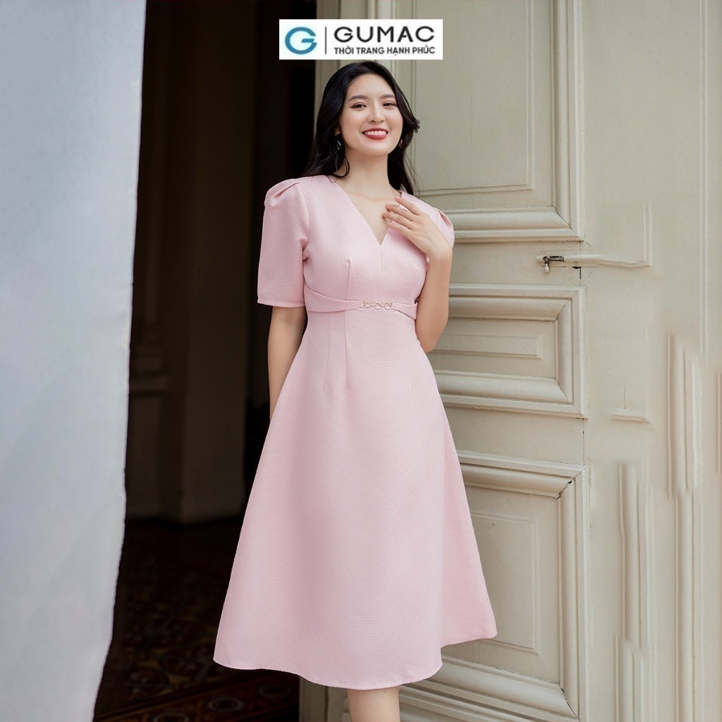 Đầm nữ A phối phụ kiện thời trang GUMAC DD07045