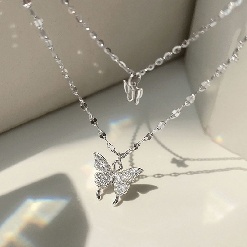 Yuanyan%202023%20New%20Shiny%20Silver%20Colour%20Butterfly%20Necklace%20Ladies%20Exquisite%20Double%20Layer%20Clavicle%20Chain%20Necklace%20Jewelry%20for%20Ladies%20Gift%20-%20Image%202