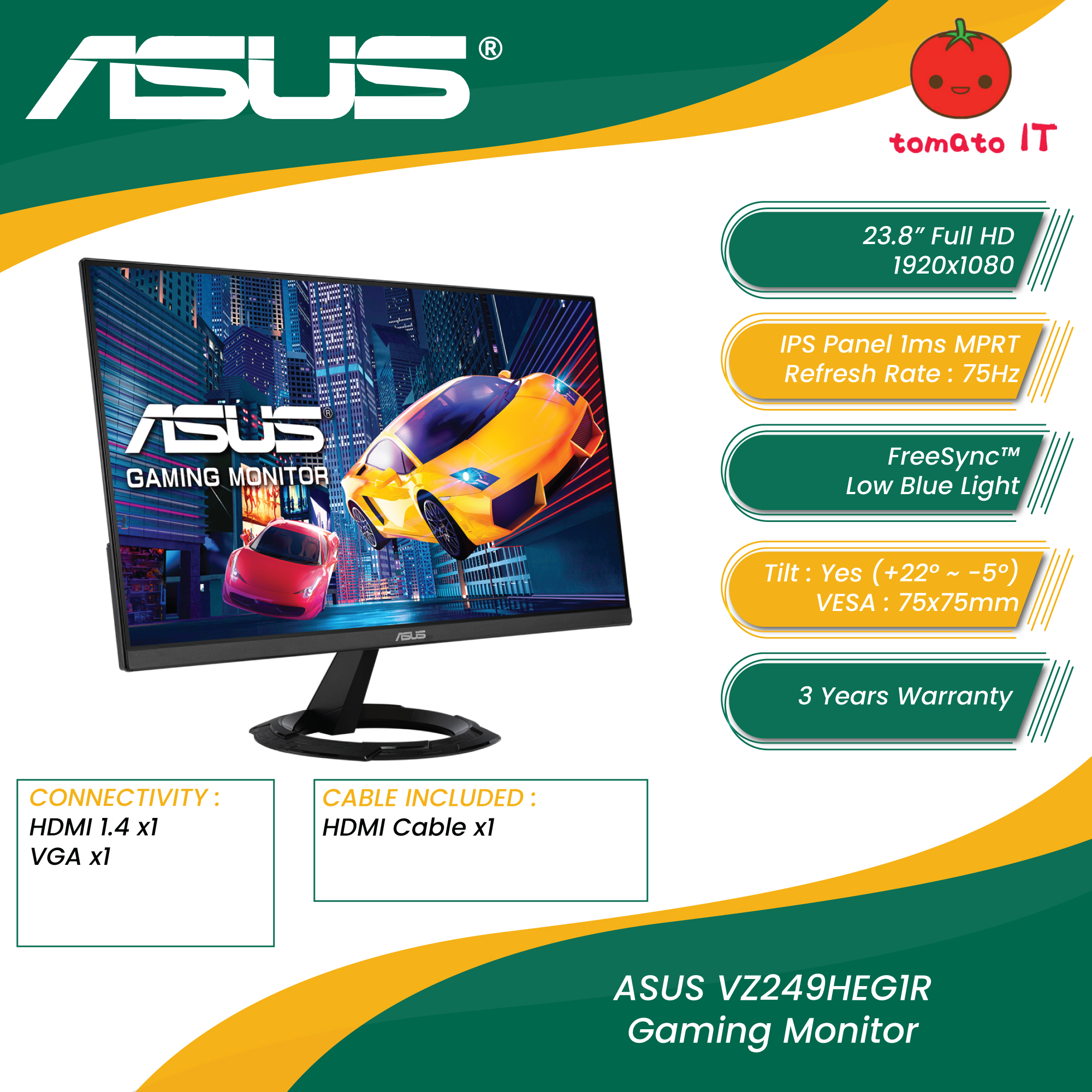 Gaming Monitor (IPS/75Hz/1ms/FreeSync 