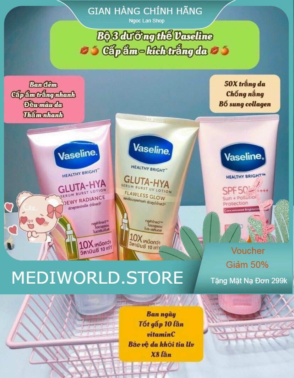 Dưỡng thể trắng da Vaseline 10x, 50x Spf 50++