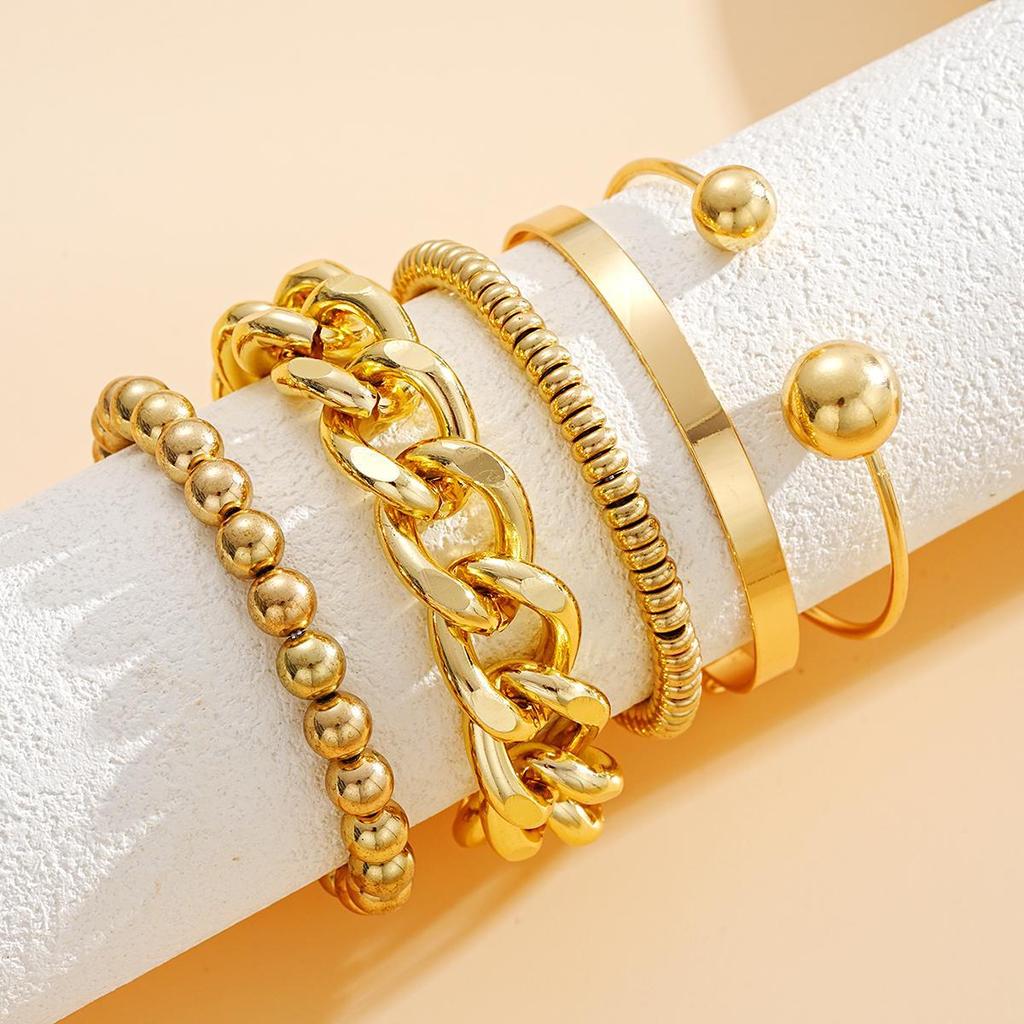 Enacolor%20%205Pcs/Set%20Exaggerated%20Thick%20Chain%20Open%20Bangles%20Bracelet,%20Irregular%20Geometric%20Round%20Bead%20Metal%20Bracelet%20Fashion%20Jewelry%20New%20%202025%20-%20Image%203