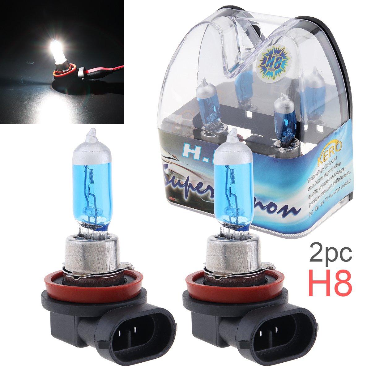 2pcs h8 12v 35w bright 6000k white light car halogen lamp auto front headlight fog bulb