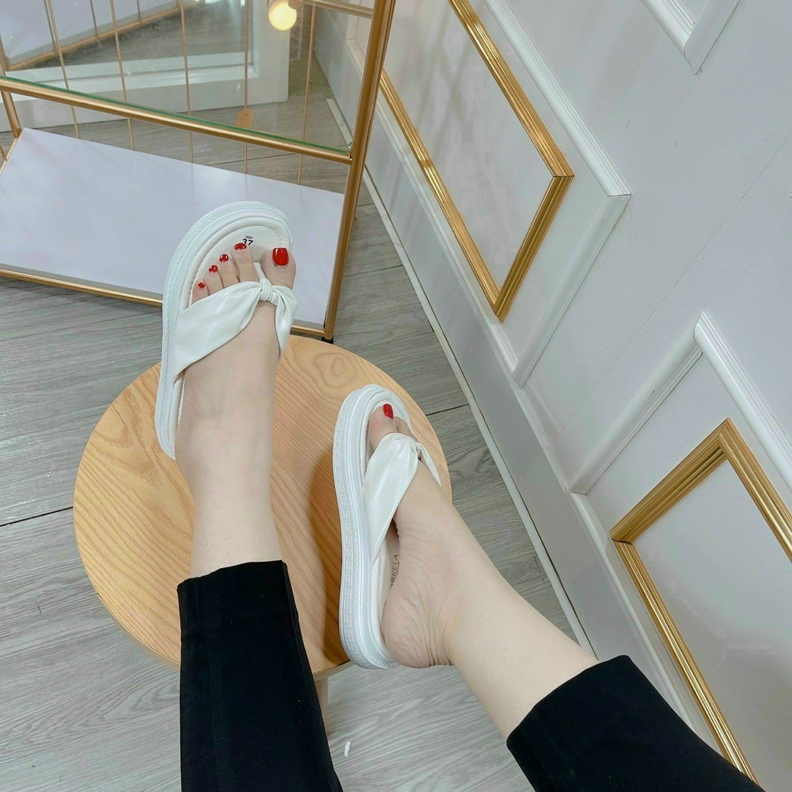 HCM]Giày sandal bệt nữ đính đá dây quai mảnh chữ T quai hậu co giãn đi thumbnail