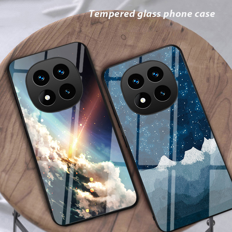 For Redmi Note 14 Phone Case Tempered Glass Protector Rainbow Gradient Fantasy Starry Glass Colorful Cover for Redmi Note 14 Pro Plus Cover Casing HP.