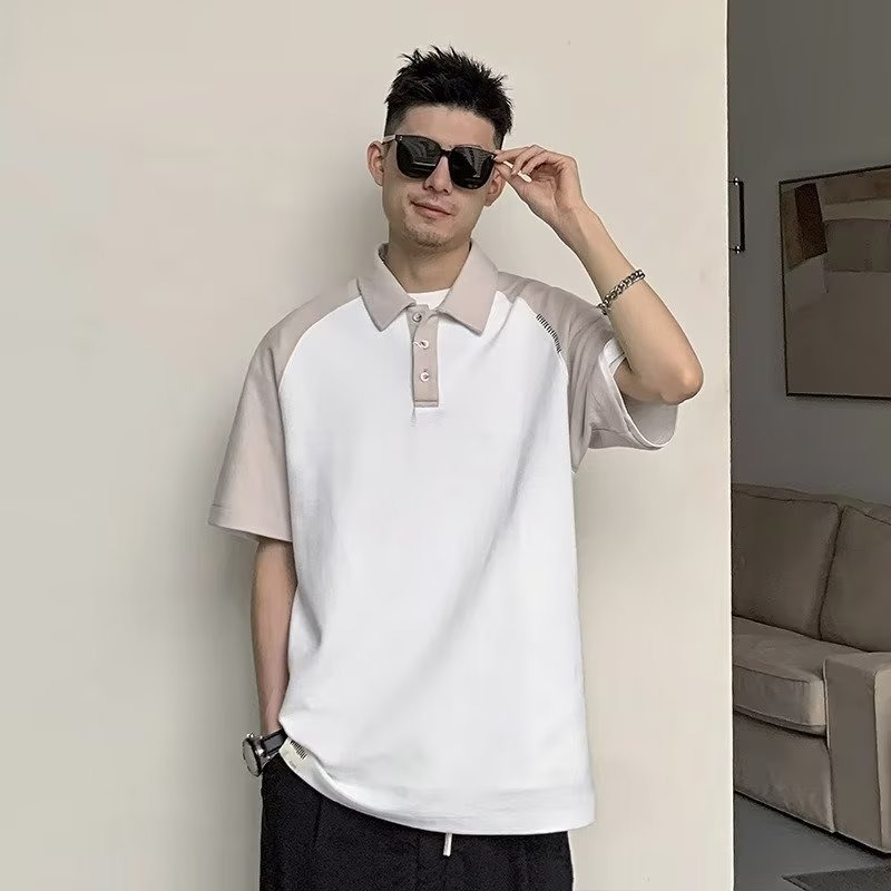 KYUSHUAD Men's Business Style Contrast Color Short Sleeve Polo Shirt American athleisure style short sleeves