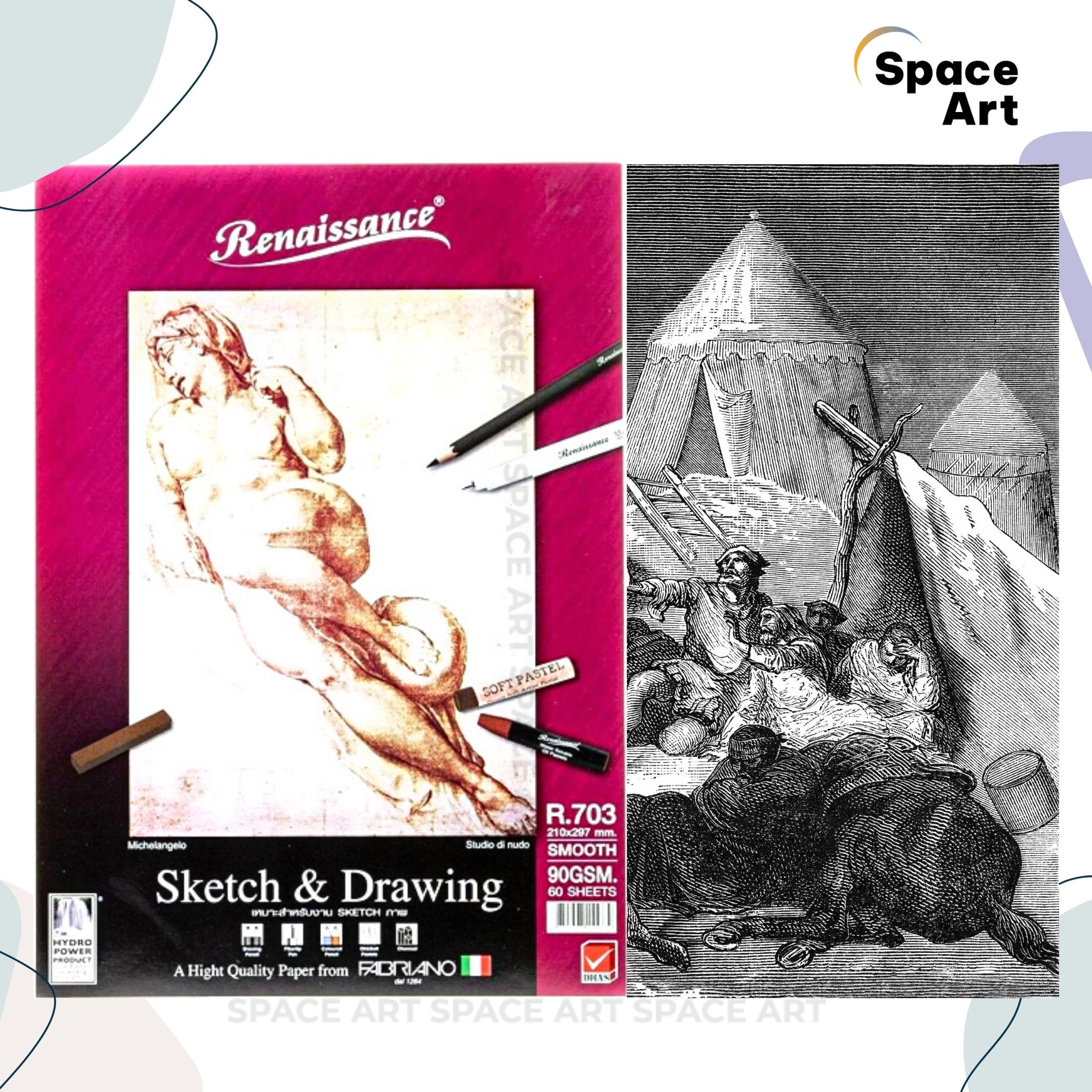 [Space Art Store] Sổ vẽ Sketch & Drawing Renaissance vân Smooth 90gsm 60 tờ
