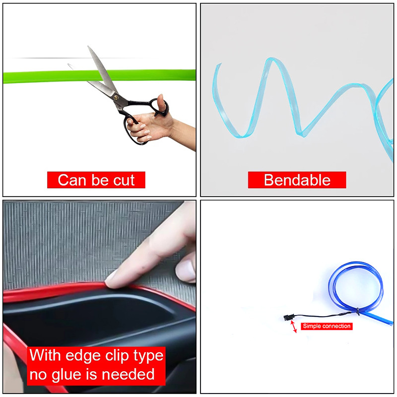 NEW 【Innovative design】1m/3m/5m Wire Led Strip Neon Light Car Interior ...