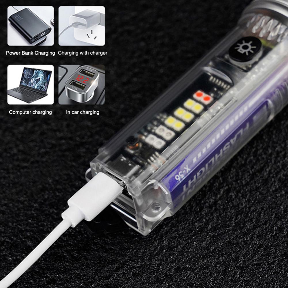 1800mAh Mini LED Flashlight Type-C Solar Rechargeable 200LM Multifunctional Torch Camping Lantern Floodlight