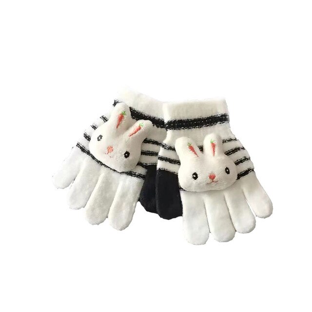 Winter Gloves Kids Warm Cartoon Bear Rabbit Thick Knitted Gloves Half Full Finger Toddler Infant Girl Boy Child Glove 2-