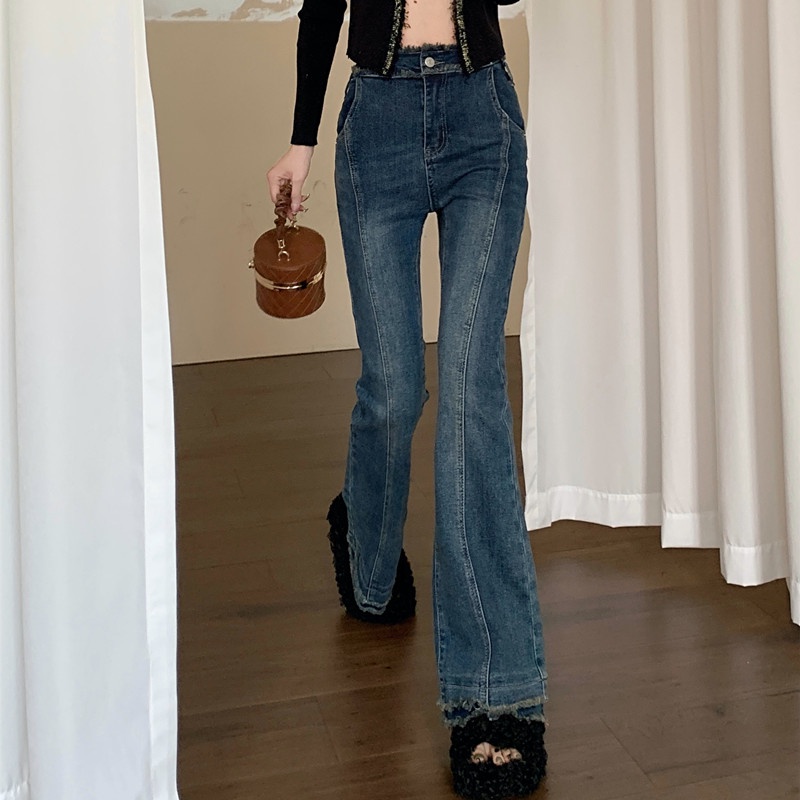 Quần Jeans Nữ Lưng Cao Ống Loe Thời Trang