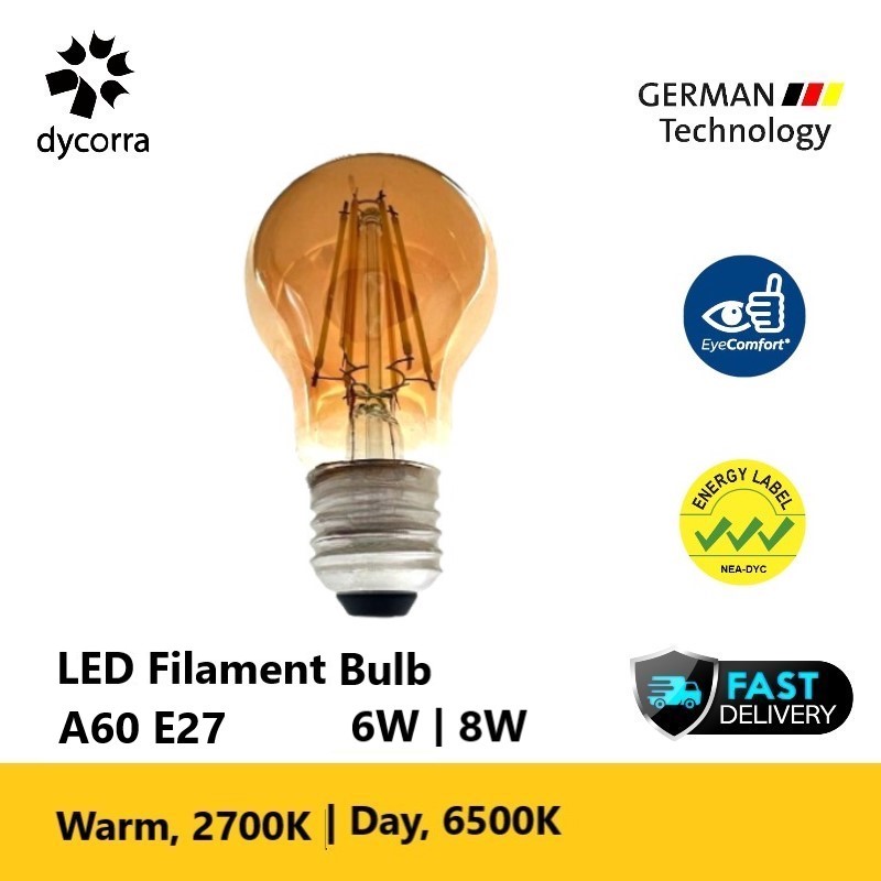 Dycorra LED Filament Bulb A60 (Tint) E27 6W 8W Day Warm Lazada Singapore