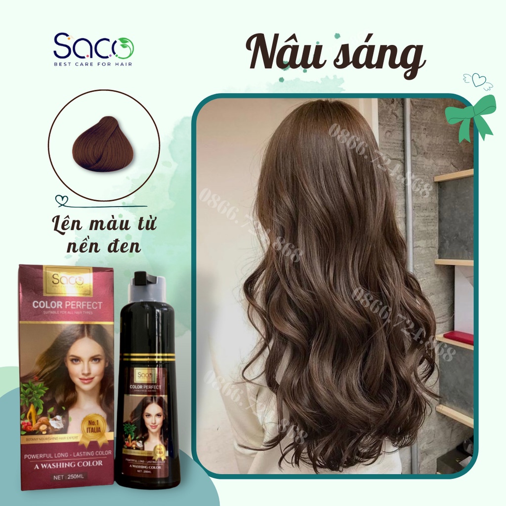 Dầu gội nhuộm tóc thảo dược Saco dầu gội phủ bạc siêu dưỡng không gây hư tổn cho tóc