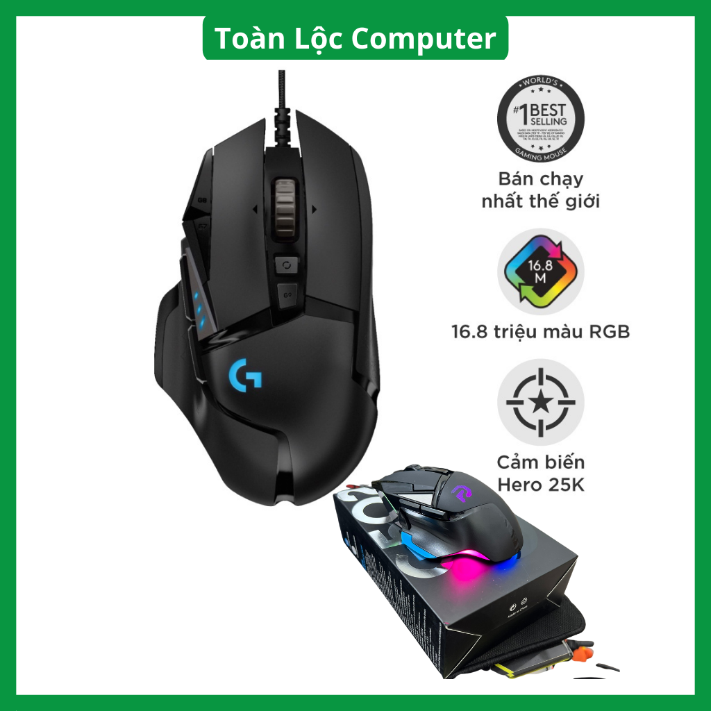 [FREESHIP MAX] Chuột gaming có dây G502 led RGB 8 nút lập trình dùng cho máy tính, pc, laptop ,táo bảo hành 12 tháng tặng kèm lót chuột-Toàn Lộc Computer
