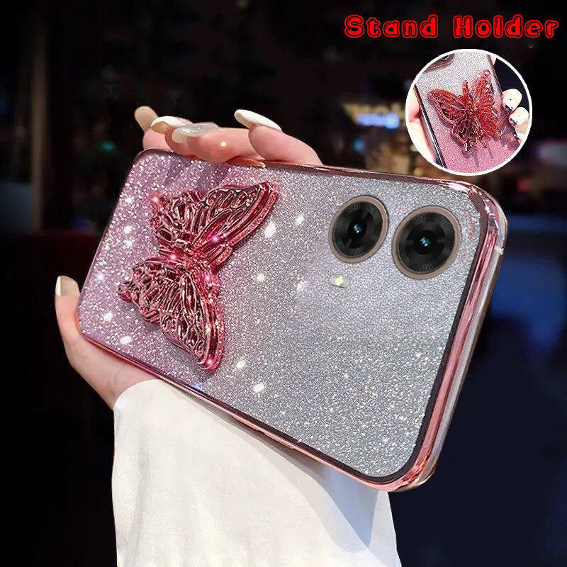 Phone cover Moto G85 G60 G40 Fusion G34 G32 G24 G04S G04 G14 E14 Back case with Cute Butterfly Stand Luxury Slim Gradient Clear Plating Glitter Girls for Motorola Moto G85 G60 G40 Fusion Phone cases. 