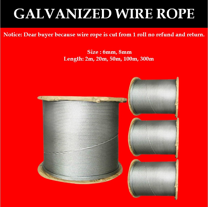 TOYU Steel Cable 6mm 8mm 2m300m Galvanized Steel Wire Rope Steel Wire