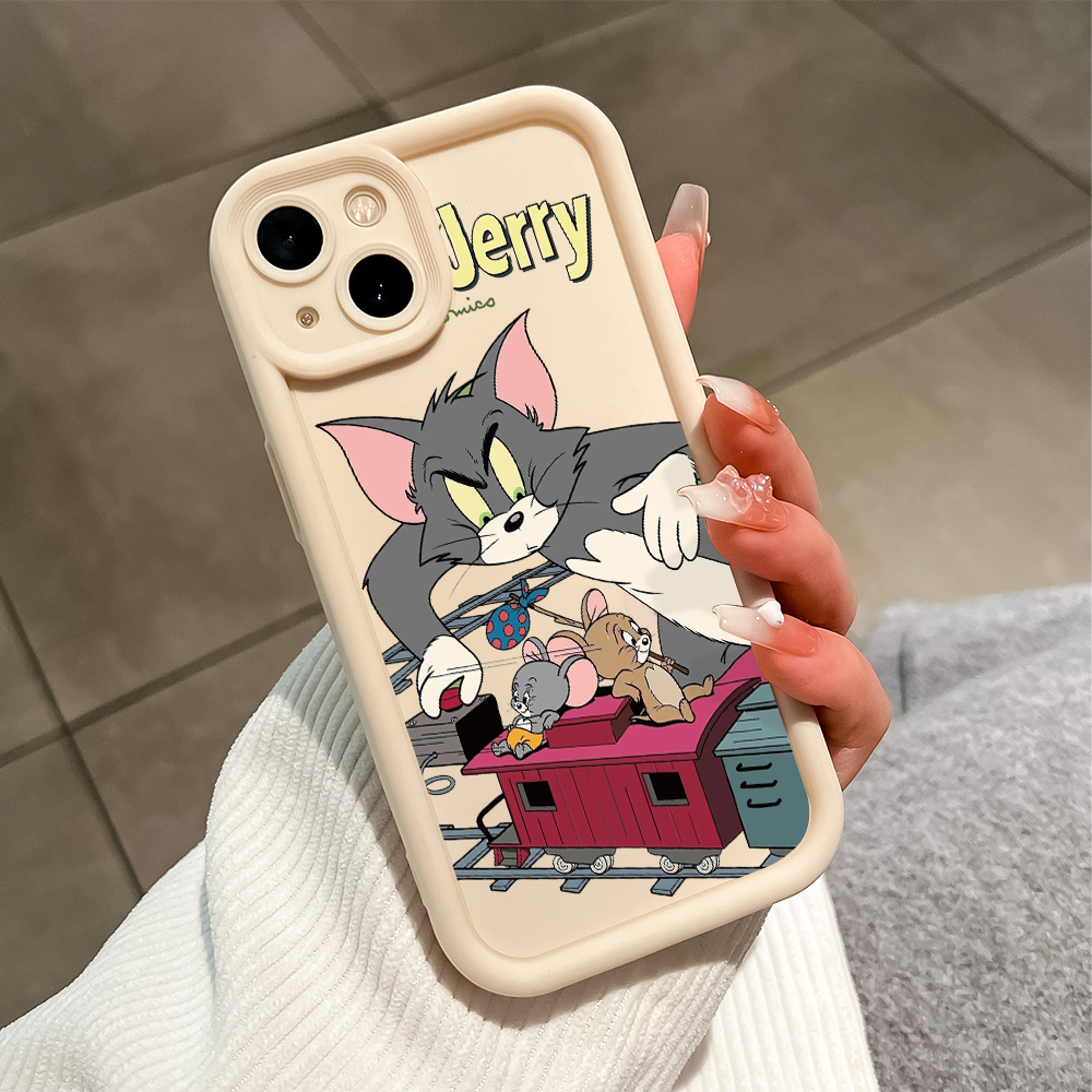 For Infinix Smart 9 Hot 50i Back Cover Cartoon Tom Jerry Pattern Mobile Cover Soft Square Ladder Silicone Phone Case. 
