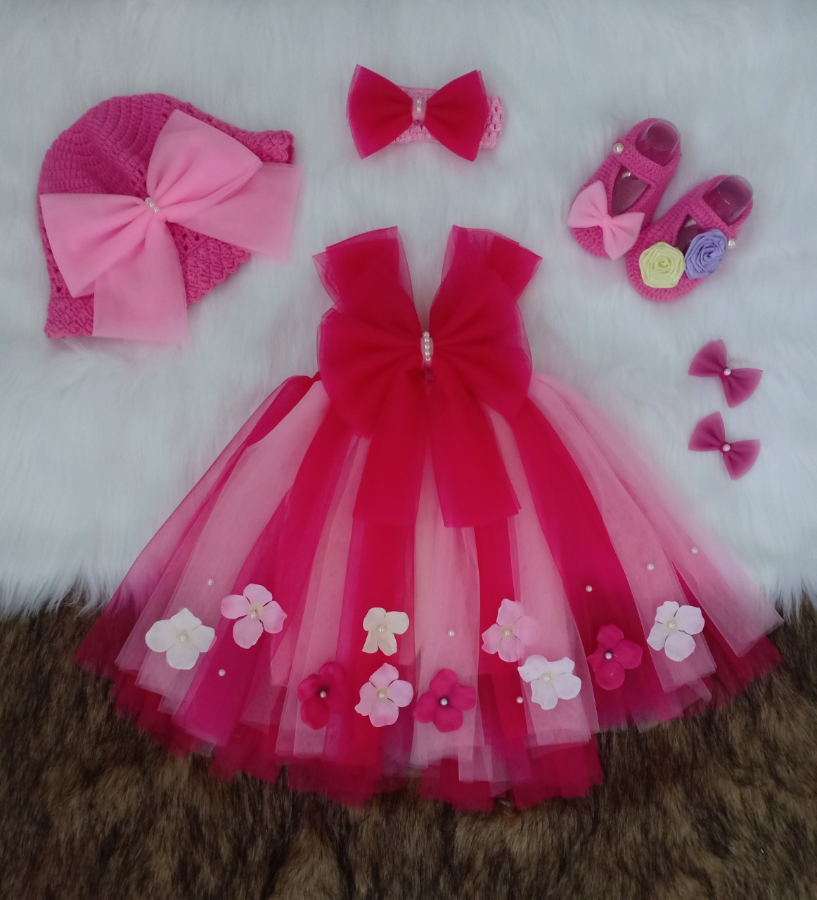 Đầm tutu cho bé đi dạ hội ( Mũ + Nơ + Giày + Đầm )