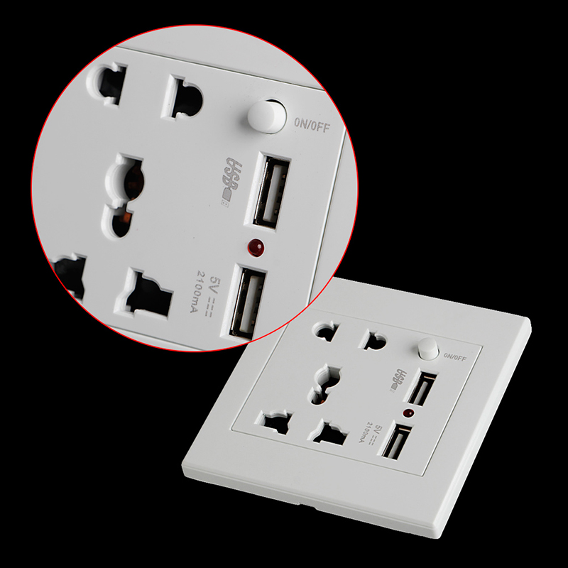 【LuxeGlow】Socket+2 USB+Switch Wall Socket Charger AC/DC Power Adapter ...