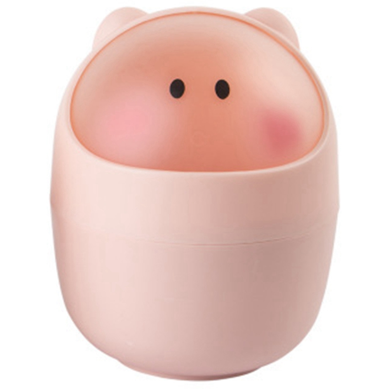 2Pcs Mini Waste Bin Desktop Garbage Basket Cleaning Barrel Creative Small Desk Organizer Storage Dustbins Animal Trash Can Paper Towel Container Blue & Pink