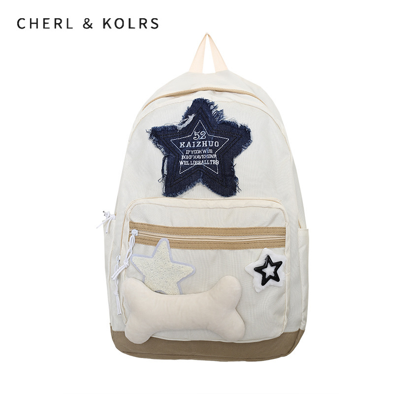 C&K Women's Backpack Star Patch Large Capacity Simple Versatile Backpack